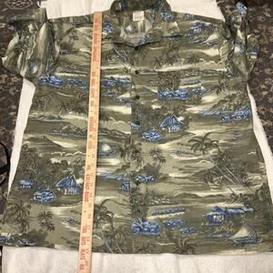 Vintage J Crew Shirt Mens Large Green Hawaiian Palm Trees Grandpa Perfect